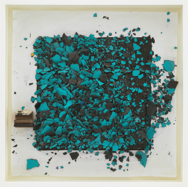 L​eonardo Drew Number 122SD, 2022 Paint, plaster and wood on paper Framed Dimensions: 38 x 38 x 8 inches 96.5 x 96.5 x 20.3 cm