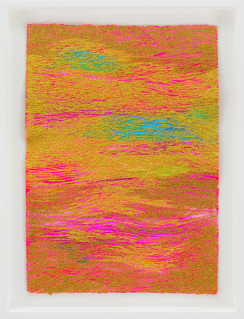 Jessie Henson Untitled, 2023 Polyester thread and acrylic gouache on paper Framed Dimensions: 17 5/8 x 13 3/8 x 1 5/8 inches 44.8 x 34 x 4.1 cm Paper Dimensions: 15 1/4 x 11 inches 38.7 x 27.9 cm