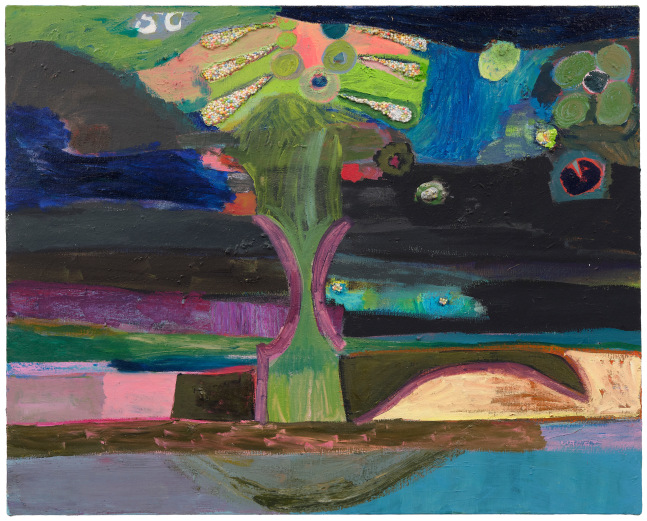 Daisy Sheff The Pressed Upon Landscape, 2025 Oil and Styrofoam beads on canvas 24 1/4 x 30 x 1 1/4 inches 61.6 x 76.2 x 3.2 cm