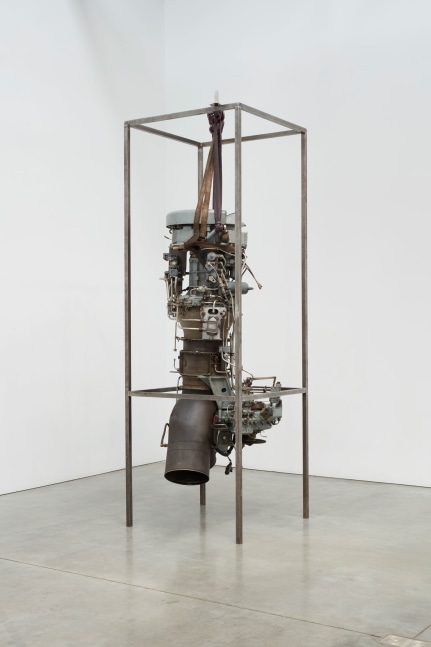 Roger Hiorns
Adolescent Torso, 2013
Steel, webbing, jet engine, brain matter, citalopram
106 x 35 1/2 x 35 1/2 inches
(269.24 x 90.17 x 90.17 cm)