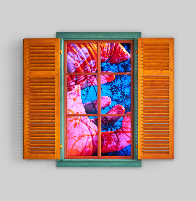Pipilotti Rist
Peeping Freedom Shutters for Olga Shapir, 2020
Video installation, vertical flatscreen, in wooden painted window frame with shutters, integrated video player, silent
77 1/8 x 85 3/8 x 7 7/8 inches
(195.6 x 217 x 20 cm)