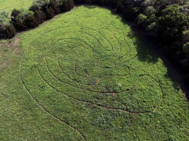 Janine Antoni
here-ing (2020-Present) is a labyrinth shaped like the anatomy of a human ear walked into three fields.
Made in partnership with the Kansas Biological Survey &amp;amp; Center for Ecological Research and The Spencer Museum of Art at the University of Kansas.
Photo: Dan Hughes