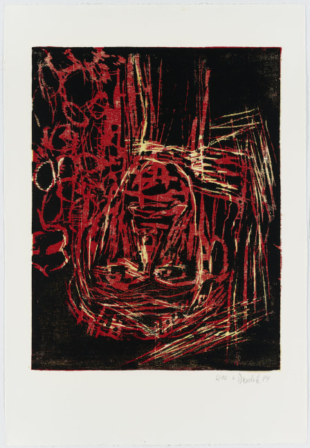 Georg Baselitz
Kopf II (Head II), 1984
6/10
G, Baselitz 84
Cat. Rais. 440
Color woodcut on paper
34 7/8 x 23 7/8 inches
(88.5 x 60.6 cm)