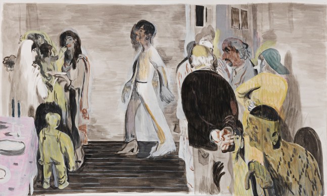 Salman Toor
Among the Believers, 2024
Charcoal, ink, and gouache on paper
17 7/8 x 29 7/8 inches
(45.4 x 75.9 cm)
Framed: 20 7/8 x 32 7/8 inches
(53 x 83.5 cm)