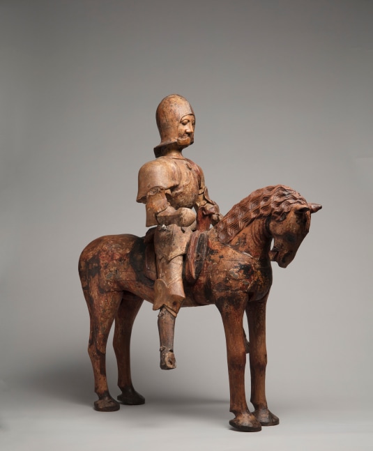 A Knight on Horseback, c. 1480
Northern Italy or Tyrol
Softwood with traces of polychromy
34 x 29 3/4 x 16 1/8 inches
(86.2 x 75.5 x 41 cm)