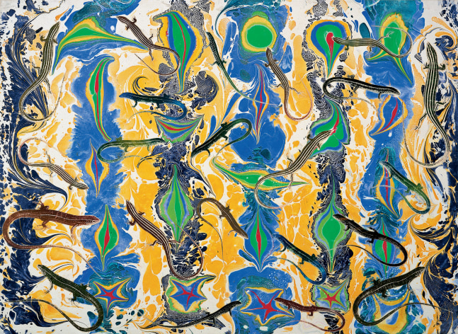 Philip Taaffe
Lizard Music, 2002
Oil pigment on linen
27 x 37 1/2 inches
(69 x 95 cm)