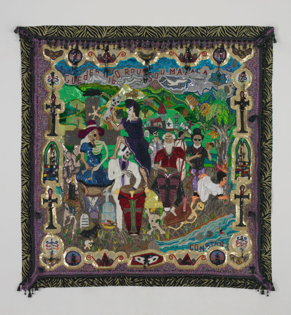 Myrlande Constant
GUEDE (Baron), 2020
Sequins, glass beads, silk tassels on cotton
88 x 85 x 4 inches
(223.5 x 215.9 x 10.2 cm)
&amp;copy; Myrlande Constant; Courtesy of the artist, CENTRAL FINE, Miami Beach, and Luhring Augustine, New York.