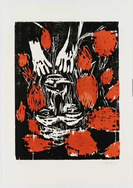 Georg Baselitz
Von vorne (From the front), 1985
9/15
G. Baselitz 85
Cat. Rais.483
Woodcut on paper
33 3/4 x 24 1/8 inches
(85.8 x 61.2 cm)