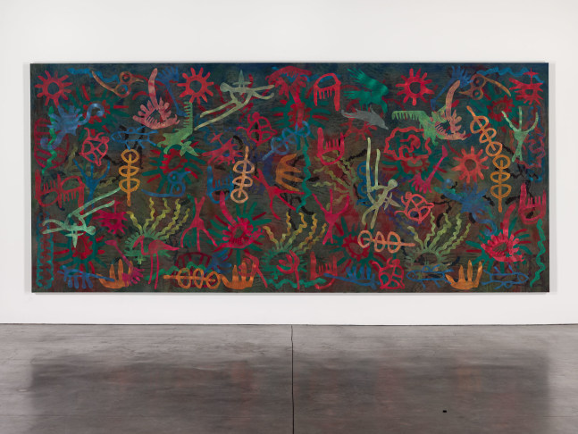 Philip Taaffe
Glyphic Field, 2014
Mixed media on canvas
110 3/8 x 249 3/8 inches
(280.4 x 633.4 cm)
&amp;copy; Philip Taaffe; Courtesy of the artist and Luhring Augustine, New York. Photo: Farzad Owrang