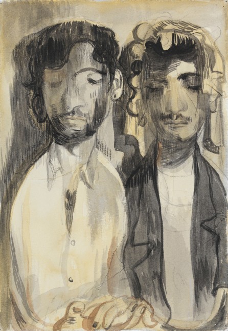 Salman Toor
Solemn Couple, 2024
Charcoal, ink, and gouache on paper
10 1/4 x 7 1/8 inches
(26 x 18.1 cm)
Framed: 15 3/4 x 12 5/8 inches
(40 x 31.9 cm)