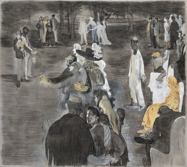 Salman Toor
Ceremony, 2024
Charcoal, ink, and gouache on paper
18 x 20 inches
(45.7 x 50.8 cm)
Framed: 20 7/8 x 23 inches
(53 x 58.3 cm)