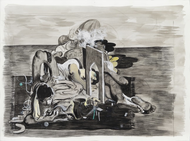 Salman Toor
Fag Puddle with Arch and Debris, 2024
Charcoal, ink, and gouache on paper
22 1/4 x 29 7/8 inches
(56.5 x 75.9 cm)
Framed: 25 1/4 x 32 7/8 inches
(64.1 x 83.5 cm)