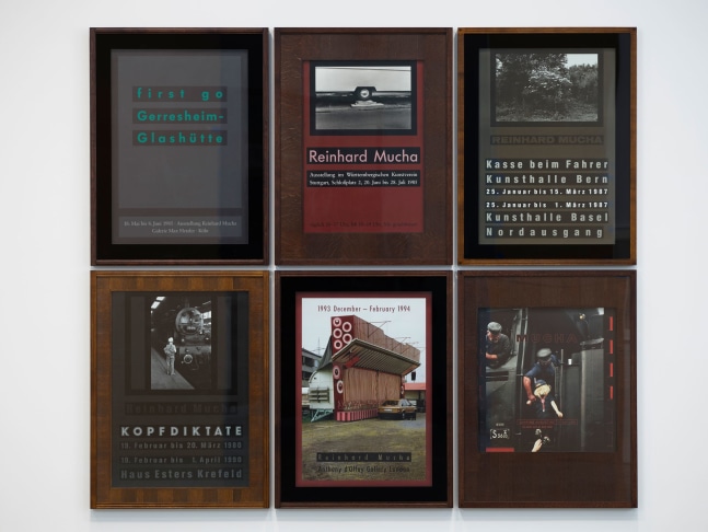 Reinhard Mucha

BBK-SL-KNY-Edition, 1990, 1999

Polyptych, six parts

Edition of&amp;nbsp;12 and&amp;nbsp;3 artist&amp;#39;s&amp;nbsp;proofs

&amp;nbsp;

Profiled solid wood stained and varnished (frame), float glass, alkyd enamel painted on reverse of glass, blockboard veneered, stained and varnished (mat), offset print on fine art

paper, Iris Gicl&amp;eacute;e print on deckle edged paper

Four parts: 45.43 x 34.17 x 2.28 inches (115.4 x 86.8 x 5.8 cm)

Two parts: 45.43 x 34.17 x 2.44 inches (115.4 x 86.8 x 6.2 cm)

Overall dimensions: 91.65 x 103.46 x 2.44 inches (232.8 x 262.8 x 6.2 cm)