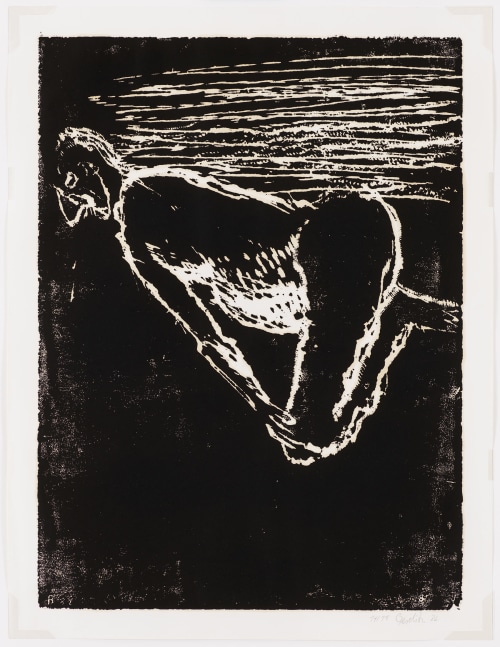 Georg Baselitz
Mann an Strand (Man on the Beach), 1982
14/15
Baselitz 82
Cat. Rais. 389
Woodcut on paper
37 1/4 x 28 1/2 inches
(94.7 x 72.3 cm)