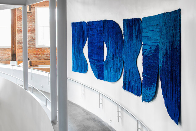 Sarah Crowner
Sapphire Tapestry, Part 1, Part 2, Part 3, 2019
Tufted chenille, dimensions variable
Installation view of&amp;nbsp;Hinge Pictures: Eight Women Artists Occupy the Third Dimension, 2019
Curated by Andrea Andersson at Contemporary Arts Center, New Orleans
Photo: Alex Marks