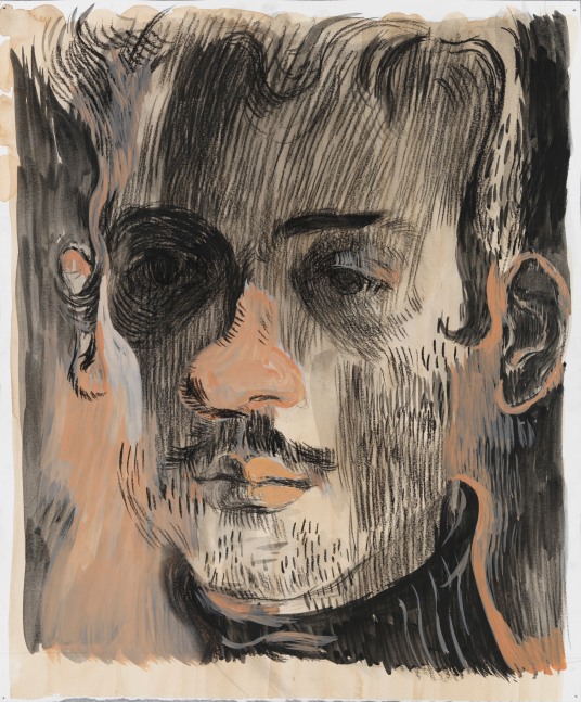 Salman Toor
Turtleneck, 2024
Charcoal, ink, and gouache on paper
14 1/2 x 12 inches
(36.8 x 30.5 cm)
Framed: 20 x 17 1/2 inches
(50.8 x 44.5 cm)