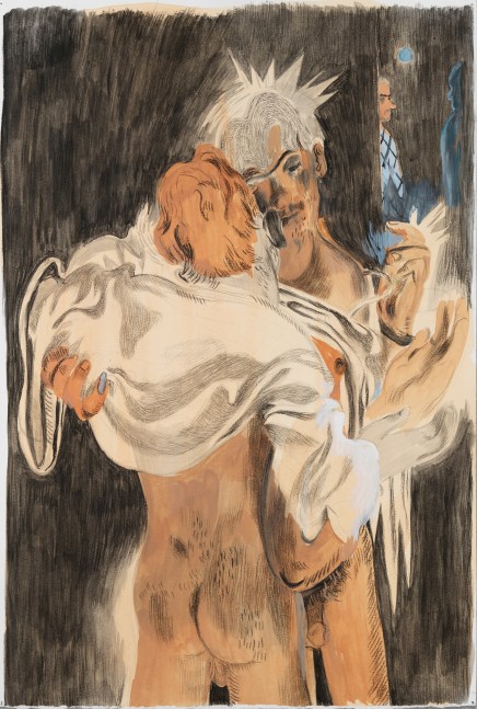 Salman Toor
Changing, 2024
Charcoal, ink, and gouache on paper
17 3/4 x 12 inches
(45.1 x 30.5 cm)
Framed: 23 1/4 x 17 1/8 inches
(59.1 x 43.4 cm)