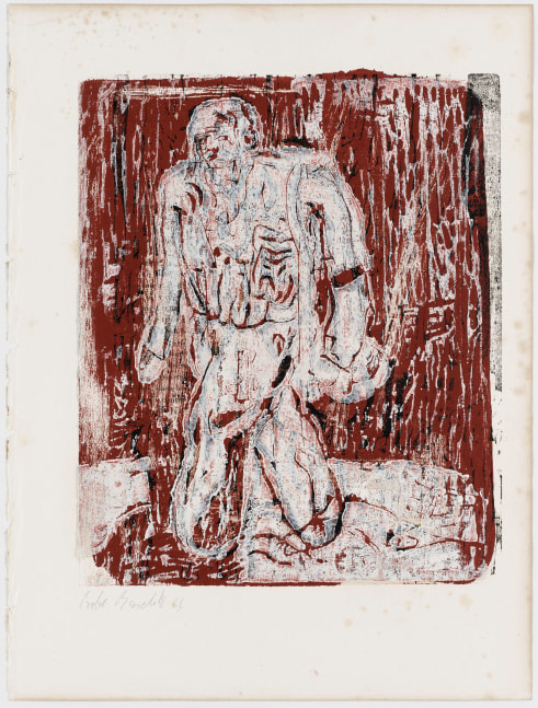 Georg Baselitz
Der Neue Typ [The New Type], 1966
Signed/Dated: Probe [test]; Baselitz 66
Woodcut on paper
Image size: 16 5/8 x 13 7/8 inches (42.2 x 35.2 cm)
Paper size: 22 3/4 x 17 1/8 inches (57.8 x 43.5 cm)
Framed dimensions: 29 1/16 x 23 1/8 inches (73.8 x 58.7 cm)
&amp;copy; Georg Baselitz 2021
Photo:&amp;nbsp;&amp;copy;&amp;nbsp;bernhardstrauss.com