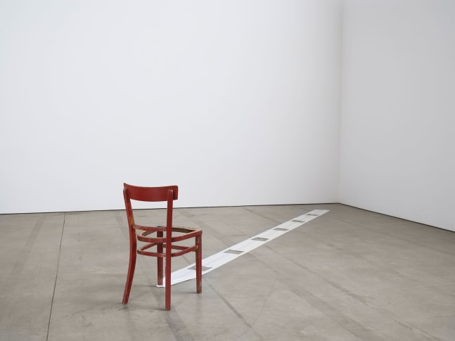 Lucia Nogueira
Mischief, 1995
Wooden chair, plastic binliners
31 1/2 x 17 3/4 x 98 3/8 inches
(80 x 45 x 250 cm)