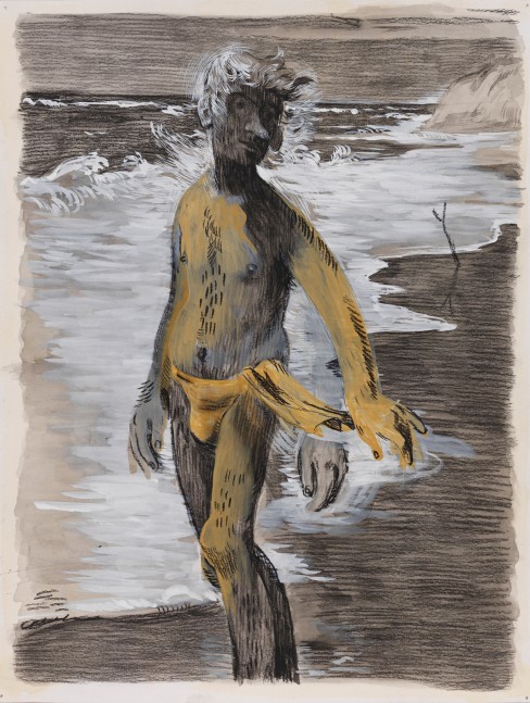 Salman Toor
Beach, 2023
Charcoal, ink, and gouache on paper
16 7/8 x 13 inches
(42.9 x 33 cm)
Framed: 22 3/8 x 18 1/2 inches
(56.8 x 47 cm)