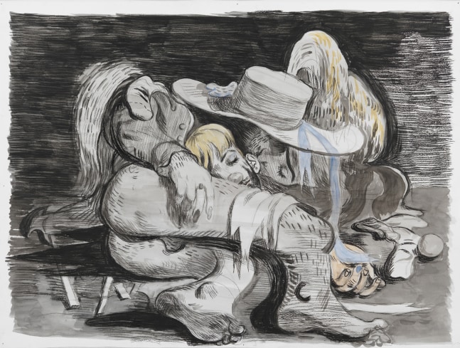 Salman Toor
Fag Puddle with Hat, 2024
Charcoal, ink, and gouache on paper
17 7/8 x 24 inches
(45.4 x 61 cm)
Framed: 21 x 27 inches
(53.2 x 68.4 cm)