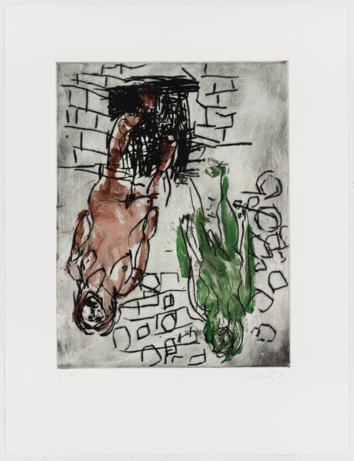 Georg Baselitz
Das Tor (The Gate), 1989
5/12
Baselitz 89
Cat. Rais. 632
Drypoint etching on stenciled background paper
26 x 19 3/4 inches
(66 x 50 cm)