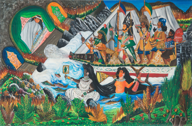 Andr&amp;eacute; Pierre
Traitement Mystiqual de Erzuly par Agou&amp;egrave;, c.1960
Oil on Board
24 x 30 inches
(61 x 76.2 cm)