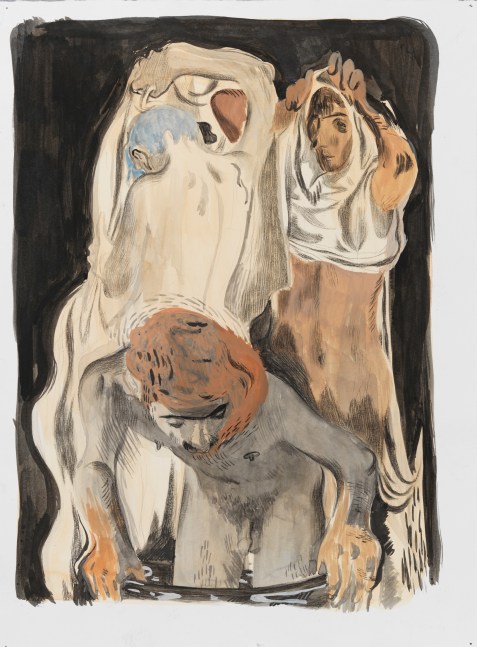 Salman Toor
Boys, Changing, 2024
Charcoal, ink, and gouache on paper
16 x 11 3/4 inches
(40.6 x 29.8 cm)
Framed: 21 1/4 x 17 1/4 inches
(54 x 43.8 cm)