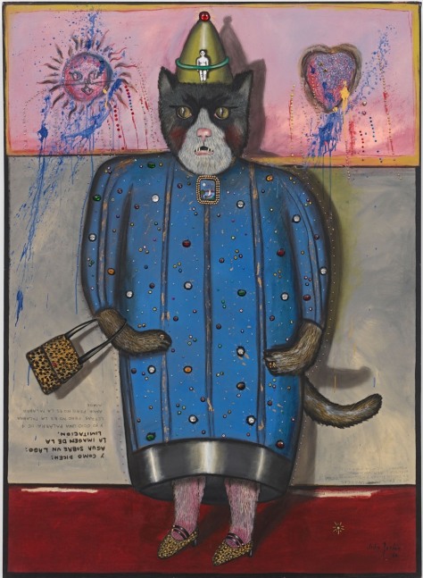 Julio Gal&amp;aacute;n
La gata que perdi&amp;oacute; su joya, 1984
Oil and plastic gems on canvas
80 x 57 1/2 inches
(203.2 x 146.1 cm)