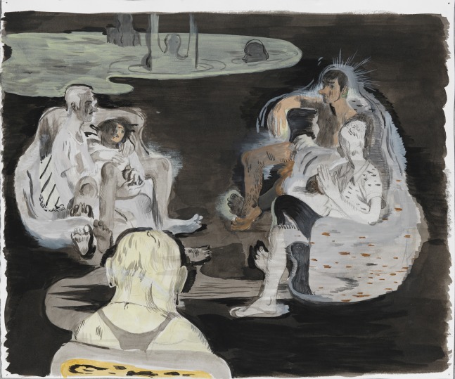 Salman Toor
The Crush, 2024
Charcoal, ink, and gouache on paper
12 x 14 1/4 inches
(30.5 x 36.2 cm)
Framed: 17 1/2 x 19 7/8 inches
(44.5 x 50.3 cm)