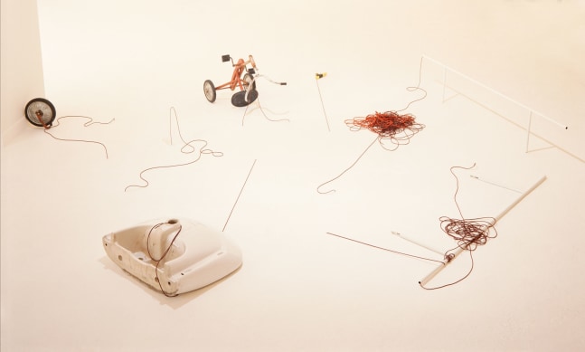 Lucia Nogueira
Ends without End, 1993
Sink, metal, glass tube, wheel, broken tricycle, rubber cord, pliers