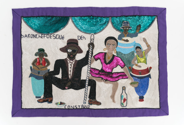 Myrlande Constant
Baron Chef Descu&amp;eacute; Deh, 1999
Beads and sequins on fabric
32 x 45 inches
(81.3 x 114.3 cm)