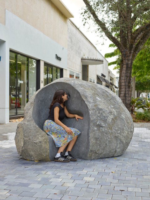 Janine Antoni
Whispering Through a Stone, 2025
18,210 pound carved granite boulder&amp;nbsp;
98 3/16 x 69 x 57 3/4 inches
Commissioned by the City of Coral Gables, FL
Photo: Daniel Portnoy