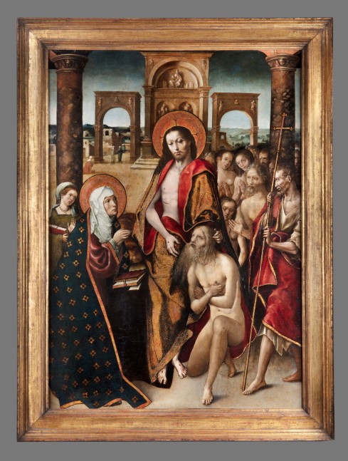 Alejo Fern&amp;aacute;ndez (c. 1475 - c. 1545)
Appearance of the Risen Christ to his Mother with the Fathers of Limbo, C. 1520-1530
Spain, Seville
Oil on softwood panel
59 x 42 1/8 x 1 1/8 inches (exc. frame)
(150 x 107 x 3 cm)
69 x 52 1/4 x 3 3/4 inches (framed)
(175 x 131.2 x 9.5 cm)