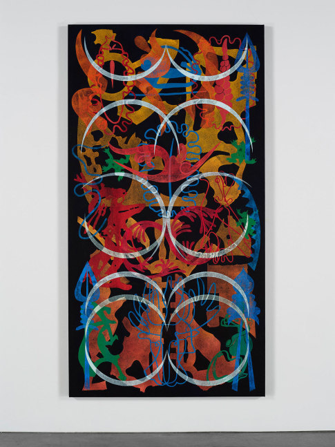 Philip Taaffe
Portal (Elegidia), 2019
Mixed media on canvas
100 1/2 x 52 3/8 inches
(255.3 x 133 cm)