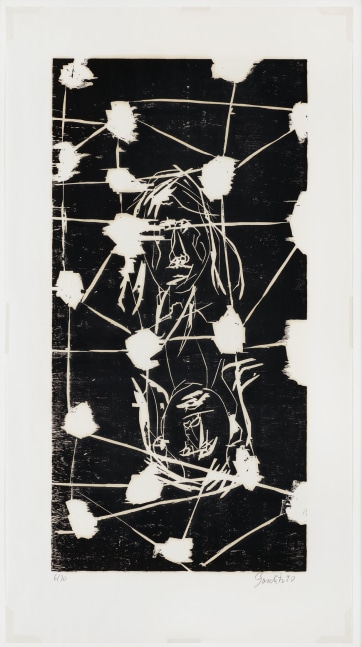 Georg Baselitz
&amp;#39;45 September, 1990
6/30
Baselitz 90
Woodcut on paper
48 7/8 x 26 3/4 inches
(124 x 68 cm)