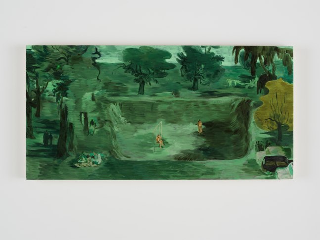 Salman Toor
A Meeting Place, 2024
Oil on panel
24 x 48 inches
(61 x 121.9 cm)