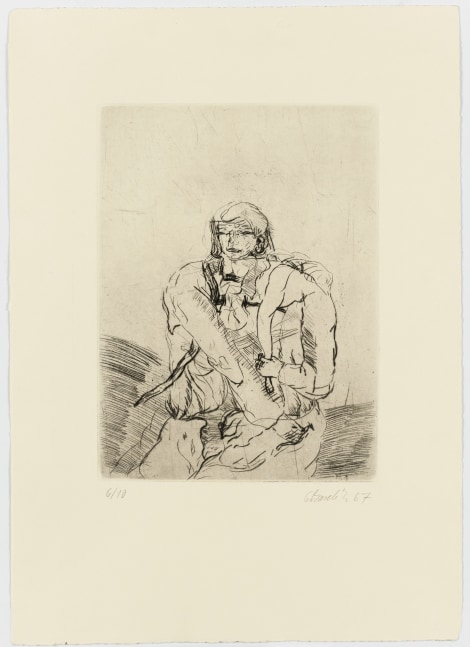 Georg Baselitz
Partisan, 1966
num.: 6/10
Etching and drypoint on zinc plate; on yellow laid paper
Image size: 12 5/8 x 9 1/4 inches&amp;nbsp;
Paper size: 21 1/4 x 15 inches