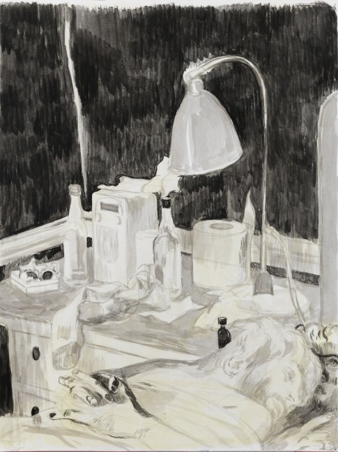 Salman Toor
Nightstand II, 2024
Charcoal, ink, and gouache on paper
16 1/8 x 12 1/8 inches
(40.8 x 30.8 cm)
Framed: 21 5/8 x 17 5/8 inches
(54.8 x 44.8 cm)