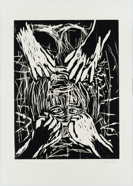 Georg Baselitz
Vier H&amp;auml;nde (Four Hands), 1985
9/15
G. Baselitz 85
Cat. Rais. 457
Woodcut on paper
33 3/4 x 24 1/8 inches
(85.8 x 61.2 cm)