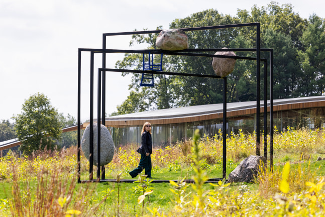 Installation view: Alicja Kwade, ParaPosition, Grace Farm Foundation, CT, 2025