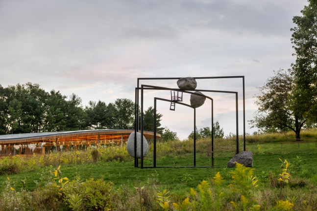 Installation view: Alicja Kwade, ParaPosition, Grace Farm Foundation, CT, 2025
