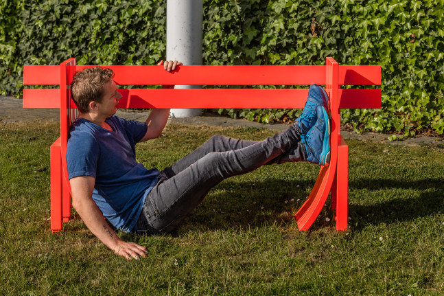Modified Social Bench NY #4,&amp;nbsp;2015

Powder coated aluminum

32 x 71 x 19 3/4 inches (81 x 180 x 50 cm)

Edition&amp;nbsp;of 3, with 2 AP

JH 252

Installation view: Jeppe Hein - To Sense The World Inside Yourself

The Museum for Religi&amp;oslash;s Kunst, Lemvig, Denmark, 2017

Photo: Anders Sune Berg