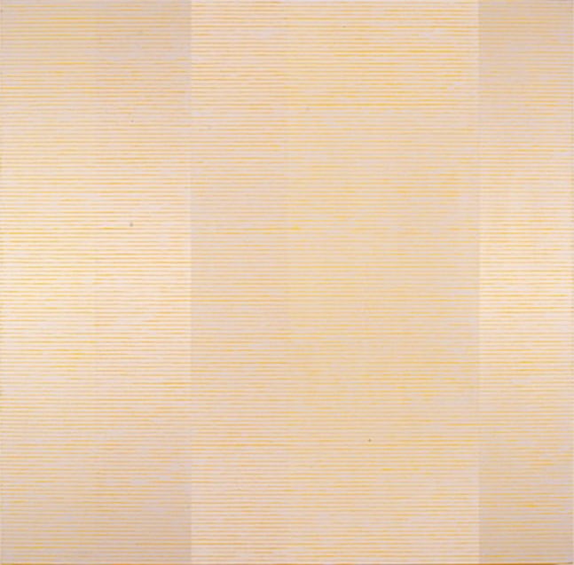 FLOW - GREY OVER YELLOW, 1997 Acrylic on canvas, 54 x 54&quot;