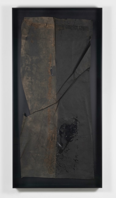 Theaster Gates
Black Painting Study: Roofing Binary, No Content, 2018
Roofing paper and tar
78 &amp;times; 36 in.
(198.1 &amp;times; 91.4 cm)