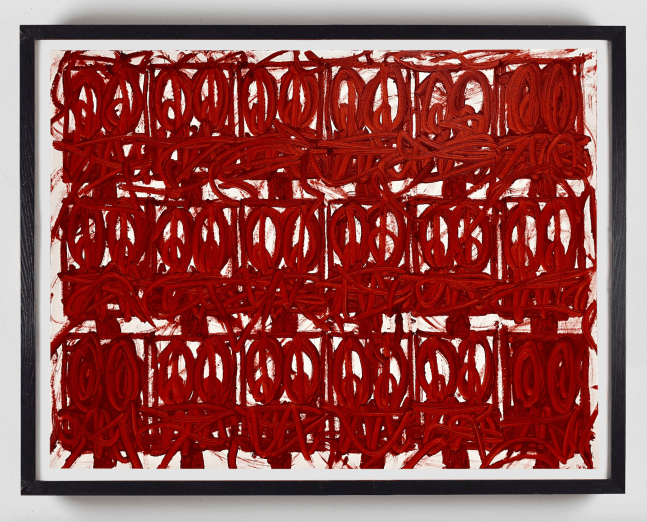 Rashid Johnson
Untitled Anxious Red Drawing, 2020
Oil on cotton rag paper
42&amp;nbsp;⅜ &amp;times; 54 &amp;times; 2 in.
(107.6 &amp;times; 137.2 &amp;times; 5.1 cm)