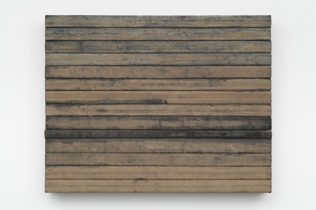 Theaster Gates
Horizontal Civil Tapestry, 2019
Wood and decommissioned fire hose
47 1/2 &amp;times; 60 1/4 &amp;times; 6 inches (120.7 &amp;times; 153 &amp;times; 15.2 cm)