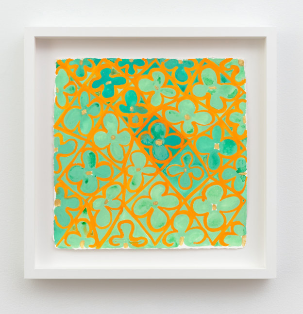 Folded Tangerine &amp;amp; Mint, 2024
Acrylic gouache on Twinrocker paper
14 &amp;times; 14 inches (35.6 &amp;times; 35.6 cm)