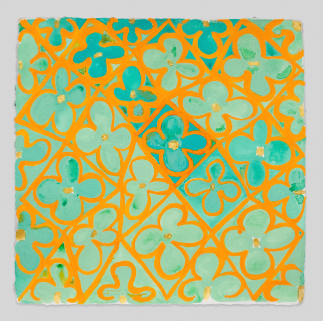 Folded Tangerine &amp;amp; Mint, 2024
Acrylic gouache on Twinrocker paper
14 &amp;times; 14 inches (35.6 &amp;times; 35.6 cm)
