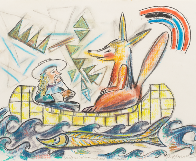 Jaune Quick-to-See Smith
Snclep and Sgelixu Coyote and the Peoples, 2024
Pastel on paper
22 x 30 inches (55.9 x 76.2 cm)